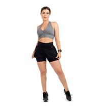 Conjunto Moda Fitness Feminino Roupa Academia Confortável Treino Ginastica Cós Alto Top Short Saia Legging Verão 2024
