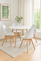 Conjunto Moderno Completo Leda Mesa 100cm com Tampo MDF e 4 Cadeiras Leda Estofadas Super Confortáveis