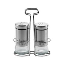 Conjunto Moderno de Saleiro e Pimenteiro com Suporte Elegante para Mesa