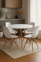 Conjunto Moderno Sala jantar Cozinha Mesa Eiffel 80cm Branca com 4 Cadeiras Eiffel Eames Branco