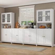 Conjunto Modulado 2 Armários para Cozinha Porta de Vidro 2 Balcões Multiuso Americano