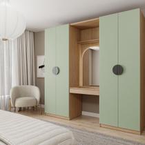 Conjunto Modulado 3 Peças Nichos com 2 Gavetas, Penteadeira e Cabideiro Joy CabeCasa MadeiraMadeira Verde Conjunto Modulado 3 Peças Nichos com 2 Gavetas, Penteadeira e Cabideiro Joy CabeCasa MadeiraMadeira Verde