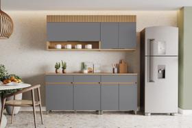 Conjunto Modulado Armários Cozinha Nesher 100% MDF 2 metros Cor:Carvalho/Titanio