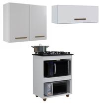 Conjunto Modulado Balcão Cooktop 4 Bocas 2 Nichos para Forno e 2 Armários Aéreo Conjunto Modulado Balcão Cooktop 4 Bocas 2 Nichos para Forno e 2 Armários Aéreo