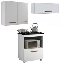 Conjunto Modulado Balcão para Cooktop 1 Porta Basculante e 2 Armários Aéreo