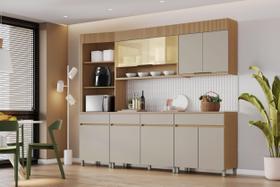 Conjunto Modulado Cozinha Completa com Vidro 100% MDF 2.65M Cor:Carvalho/Greige