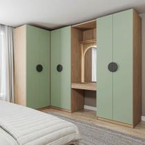 Conjunto Modulado de Canto 4 Peças Nicho, Penteadeira e Cabideiro Joy CabeCasa MadeiraMadeira Verde Conjunto Modulado de Canto 4 Peças Nicho, Penteadeira e Cabideiro Joy CabeCasa MadeiraMadeira Verde