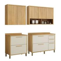 Conjunto Modulado de Cozinha 2 Armários Aéreo Ripado e 2 Balcões Torino Conjunto Modulado de Cozinha 2 Armários Aéreo Ripado e 2 Balcões Torino