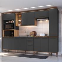 Conjunto Modulado de Cozinha 2 Gavetas 2 Fornos Isabelle I Cinza/Freijó/Grafite