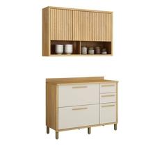 Conjunto Modulado de Cozinha Balcão 3 Portas 2 Gavetas e Armário Aéreo 120cm 3 Portas Ripado Torino Conjunto Modulado de Cozinha Balcão 3 Portas 2 Gavetas e Armário Aéreo 120cm 3 Portas Ripado Torino