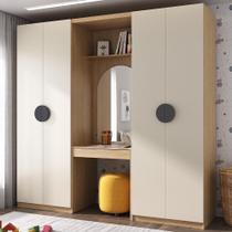 Conjunto Modulado Infantil 3 Peças 4 Portas, Módulos Nichos 2 Gavetas Cabideiro e Penteadeira com Espelho Joy Kids CabeCasa MadeiraMadeira