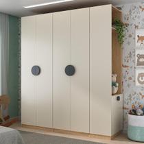 Conjunto Modulado Infantil 3 Peças 6 Portas, Cabideiros, Nichos, 2 Gavetas e Sapateira Joy Kids CabeCasa MadeiraMadeira Cinza/Avena