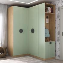 Conjunto Modulado Infantil de Canto 3 Peças 6 Portas Nicho com 2 Gavetas e Sapateira Joy Kids CabeCasa MadeiraMadeira Verde/Avena