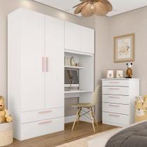Conjunto Modulado Infantil Joy Com Escrivaninha E Cômoda Bco/ros - M.a Conjunto Modulado Infantil Joy Com Escrivaninha E Cômoda Bco/ros - M.a