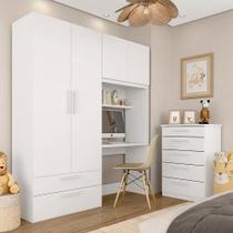 Conjunto Modulado Infantil Joy Com Escrivaninha E Cômoda Branco - M.a Conjunto Modulado Infantil Joy Com Escrivaninha E Cômoda Branco - M.a