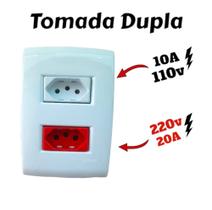 Conjunto Modular 1 Tomada 10A e 1 Tomada 20A Cerge 4x2 Montado Branca/Vermelha Conjunto Modular 1 Tomada 10A e 1 Tomada 20A Cerge 4x2 Montado Branca/Vermelha