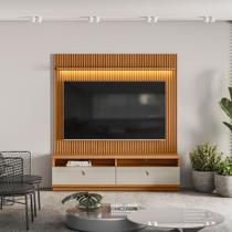 Conjunto Modular 180cm Rack com Painel Ripado Ouro Preto Linea Brasil - Nature/Off White Conjunto Modular 180cm Rack com Painel Ripado Ouro Preto Linea Brasil - Nature/Off White