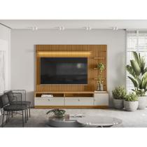Conjunto Modular 224cm para TV com Rack + Painel Ripado + 1 Módulo Lateral Dir. Ouro Preto Linea Brasil - Nature/Off White Conjunto Modular 224cm para TV com Rack + Painel Ripado + 1 Módulo Lateral Dir. Ouro Preto Linea Brasil - Nature/Off White
