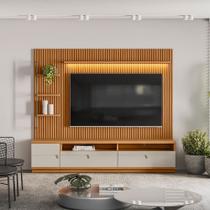 Conjunto Modular 224cm para TV com Rack + Painel Ripado + 1 Módulo Lateral Esq. Ouro Preto Linea Brasil - Nature/Off White Conjunto Modular 224cm para TV com Rack + Painel Ripado + 1 Módulo Lateral Esq. Ouro Preto Linea Brasil - Nature/Off White