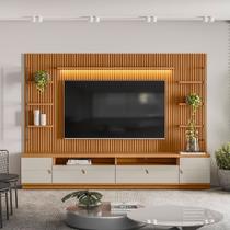 Conjunto Modular 268cm para TV com Rack + Painel Ripado + 2 Módulos Laterais Ouro Preto Linea Brasil - Nature/Off White