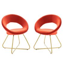 Conjunto Modway Nouvelle de 2 cadeiras de jantar de veludo dourado e laranja Conjunto Modway Nouvelle de 2 cadeiras de jantar de veludo dourado e laranja