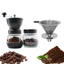 Conjunto Moedor P/ Grão De Café + Coador Inox Ecológico 103 Unitermi