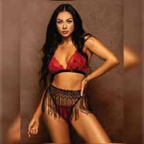 Conjunto Moleca Calcinha Fio Dental Sutiã Rendado e Sainha - TALLYTA LINGERIE Conjunto Moleca Calcinha Fio Dental Sutiã Rendado e Sainha - TALLYTA LINGERIE