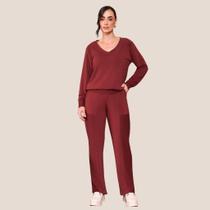 Conjunto Moletinho Blusa / Calça com Recortes Cor:TelhaTamanho:G