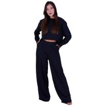 Conjunto Moletinho Blusa com Manga Longa e Calça Wide Leg e Samantha