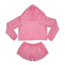 Conjunto Moletinho Cropped - Rosa Claro Neon Conjunto Moletinho Cropped - Rosa Claro Neon