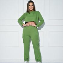 Conjunto Moletinho Elegante Festa Tendência Confortável Frio Estilosa Qualidade Moletom Manga Longa Blogueira