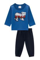 Conjunto Moletinho Infantil Bebê Menino Blusão e Calça Jogger Urso Roar Qualidade