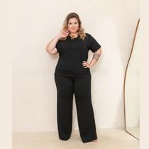 Conjunto Moletinho Pantalona e Blusa Manga Curta Plus Size