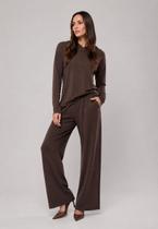 Conjunto Moletinho Wide Leg Com Casaco de Capuz Marrom Salvatore