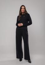 Conjunto Moletinho Wide Leg Com Casaco de Capuz Preto Salvatore