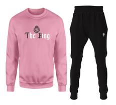 Conjunto Moletom Adulto e Infantil The King Gola Redonda Flanelado Careca - Rosa