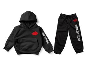 Conjunto Moletom Akatsuki Naruto Anime Blusa Calça Infantil Cor Preto Tamanho 12