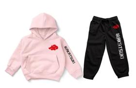 Conjunto Moletom Akatsuki Naruto Anime Blusa Calça Infantil Cor Rosa