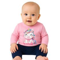 Conjunto Moletom Bebê Menina Com Punho Estampado Kyly