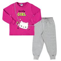 Conjunto moletom blusa pink gatinha e calça mescla Marlan