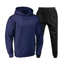 Conjunto Moletom Bolso Canguru e Capuz Unissex Liso Sem Estampa Conforto Calça Preta