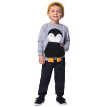 Conjunto Moletom Bolso de Pinguim e Calça Térmica Menino infantil bebê - Tam 1 a 4