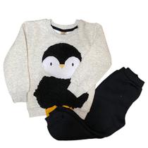 Conjunto Moletom Bolso de Pinguim e Calça Térmica Menino infantil bebê - Tam 1 a 4