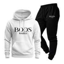 Conjunto Moletom Boosnyk Calça Blusa de Frio Capuz Bolso Canguru Unissex Feminino Masculino Algodão