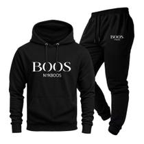 Conjunto Moletom Boosnyk Calça Blusa de Frio Capuz Bolso Canguru Unissex Feminino Masculino Algodão