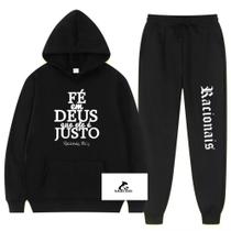 Conjunto Moletom + Calça de Frio Racionais Fé em Deus Unissex Conjunto Moletom + Calça de Frio Racionais Fé em Deus Unissex