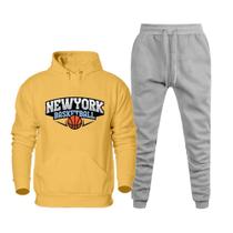 Conjunto Moletom Canguru Com Capuz Estampa New York Basketball Calça Flanelada Cordao Ajustavel