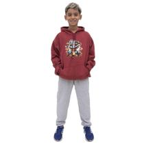 Conjunto Moletom Canguru Infantil Menino 50% Algodão Poliester Estampa Dinossauro Abrigo de Frio