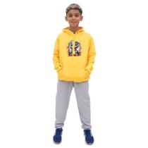 Conjunto Moletom Canguru Infantil Menino Estampa Dinossauro Com Calça Lisa Basica Dia a Dia