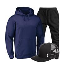 Conjunto Moletom Canguru Masculino Casual Conforto + Boné
